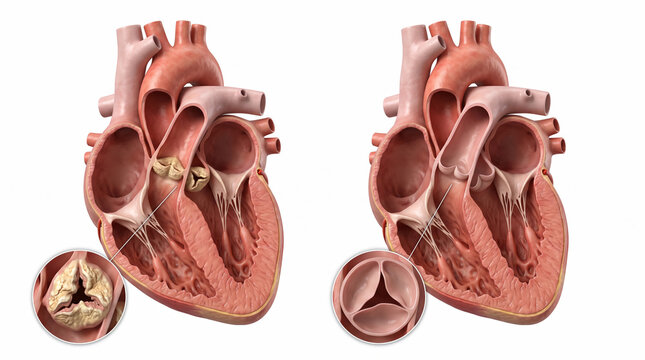 Healthy Human Heart with Normal Aortic Valve and Internal Anatomy Isolated on White Background