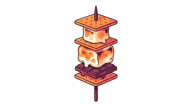Toasted marshmallow and chocolate sandwich skewer vector illustration