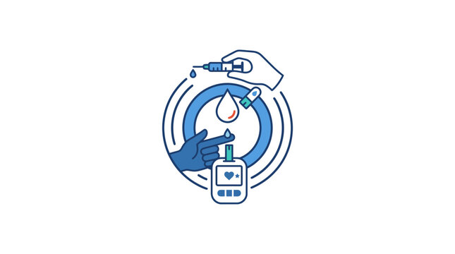 Diabetes Blood Sugar Testing Graphic Icon with Drop and Glucose Meter