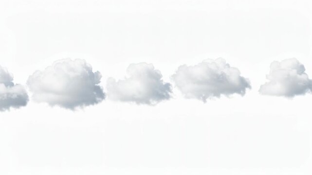 Row of fluffy white clouds floating in a bright clear sky with soft natural lighting
