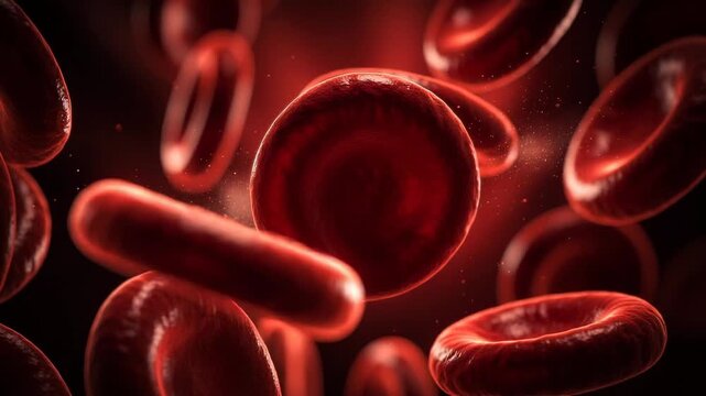 Close up view of red blood cells flowing inside the bloodstream with detailed texture and lighting