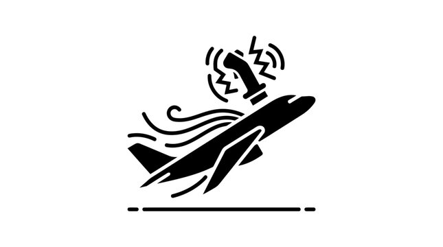 Airplane icon with joystick and wind effect, flight control, aviation concept, vector illustration