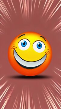 Emoji face smiling vertical view with excited eyes, broad grin and burst lines for approval reaction, user engagement, positive review, brand sentiment, social feedback, and digital media use