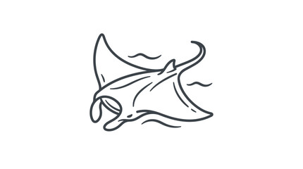Elegant Minimalist Line Drawing of a Stylized Ray Fish in Monochrome Perfect for Marine Themed Designs © Liya
