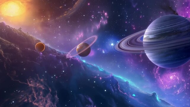 Universe Background Featuring Saturn-Like Planets and a Vibrant Starfield