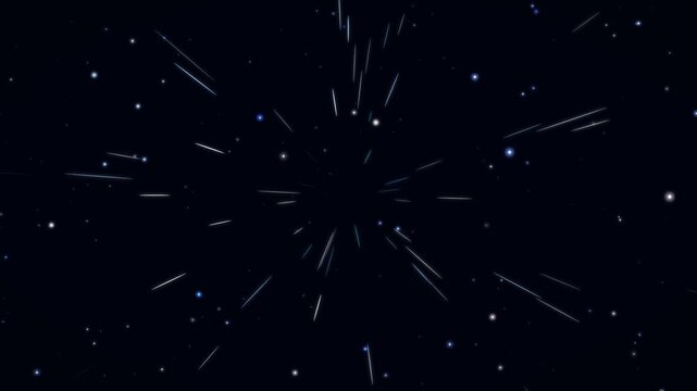 Futuristic deep blue space travel background animation with light speed star warp streaks moving across dark