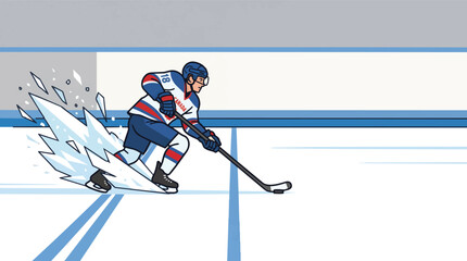 Obraz premium Hockey Player Skates Fast on Ice Rink Creating Dynamic Spray for Sports Graphics