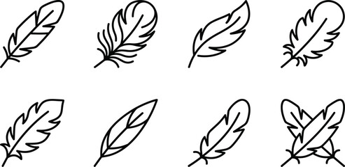 Fototapeta premium Minimalist Bird Feather Icon Set with Elegant Plume Symbols for Softness and Creative Literature Designs