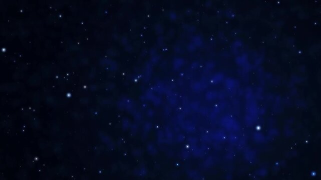 Ethereal cosmic dark blue space background with shimmering magical star dust particles slowly moving through deep