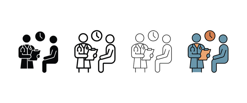 Doctor and patient consultation with a clock indicating time passing during appointment