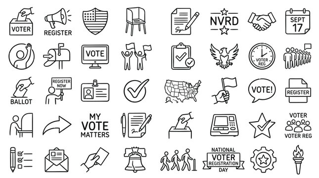 Collection of voting and election icons, representing the democratic process and civic engagement.
