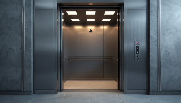 Modern elevator with open doors