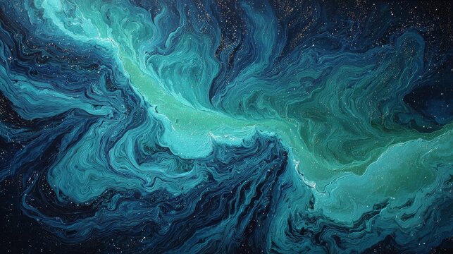 Earth with swirling teal energy and glowing night lights, abstract global planet illustration for science, space technology, environmental research, geographic visualization, digital earth, atmospheri