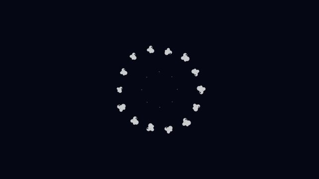 Abstract white circular pattern, symmetrical flower shape, rotational symmetry, organic motif, dark background