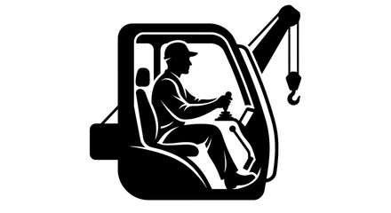 Silhouette of Crane Operator Driving Heavy Machinery in Cab © jerome