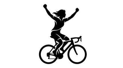 Obraz premium Cyclist Woman Silhouette Victory Celebration