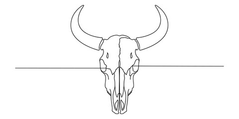 Obraz premium Minimalist line drawing of a bull skull with horns for western and rustic design projects