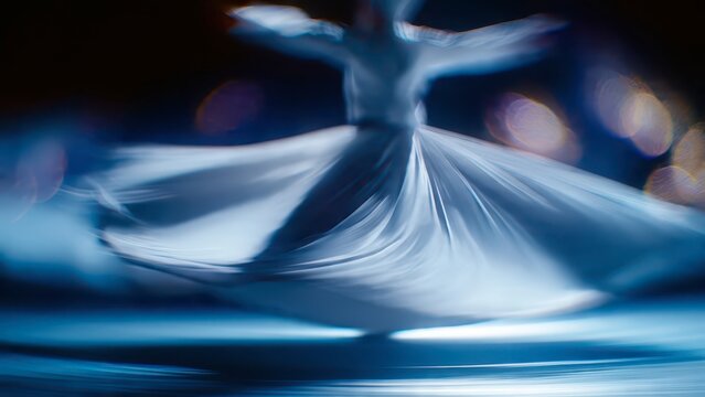 Whirling Dervish in Motion with Flowing Robe.