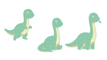 Fototapeta premium Cute cartoon dinosaurs in different poses, isolated on white background.