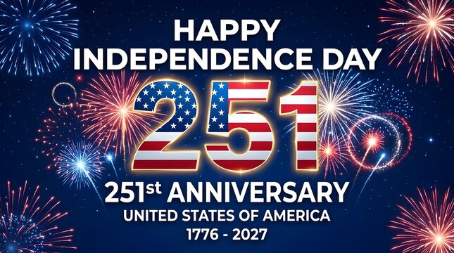 Happy Independence Day 251st Anniversary United States of America Banner with Fireworks Background