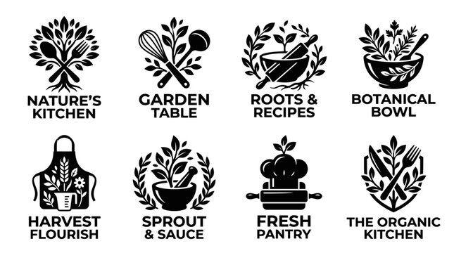 Black and white kitchen icons set.