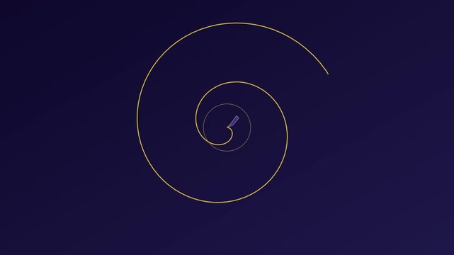Golden spiral fibonacci sequence animation on dark blue 4k background, for mathematical and, geometric projects