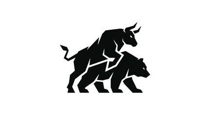 Fototapeta premium Black silhouette of bull and bear.