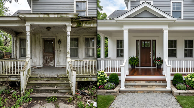 Transformation of an Aging Haunted House into a Modern Inviting Home with Freshly Maintained Front Porch and Landscaping