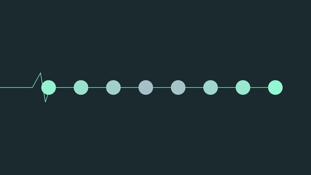 Minimalist loading animation with pulsing progress dots and heartbeat line 4k