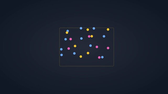 Abstract motion with colorful dots organizing into a structured grid pattern animation 4k motion dots