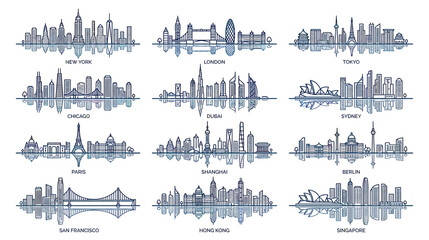 Global City Skylines Doodle Art - Famous Landmarks Collection © Fiji