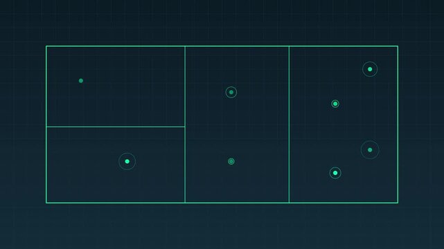 Digital hud interface with pulsing data points and grid animation 4k background, for tech ui technology