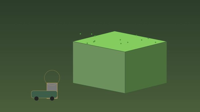 Minimalist 2 d animation of autonomous robot moving around green cube 4k 2d animation motion autonomous robot