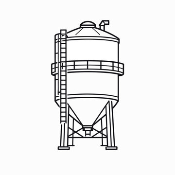Industrial storage silo with external ladder and support legs.