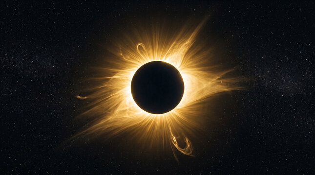 Close-up solar eclipse with golden corona