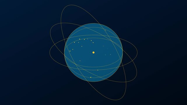 Abstract atom model with rotating electron orbits and glowing nucleus for scientific research and technology animation 4k background