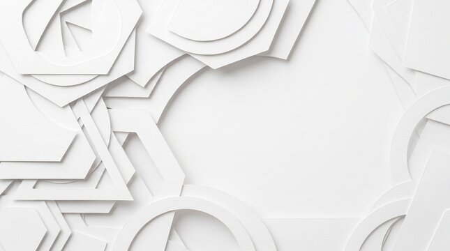 White Paper Geometric Background With Layered Minimal Shapes, Texture and Subtle Shadows