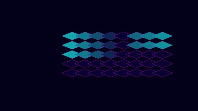 Abstract geometric diamond pattern animation with glowing cyan and purple neon light transitions 4k rhombus