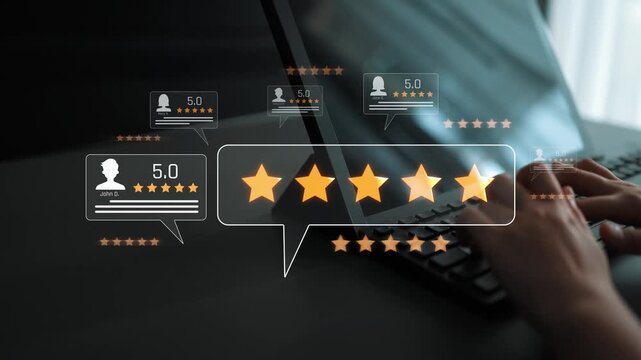 Customer centric review and rating system support product review, digital rating concept, and customer give good trust by visualizing people choice through stars and feedback content technology Marrow