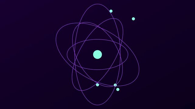 Animated atomic structure model with orbiting electrons for science and technology education animation 4k