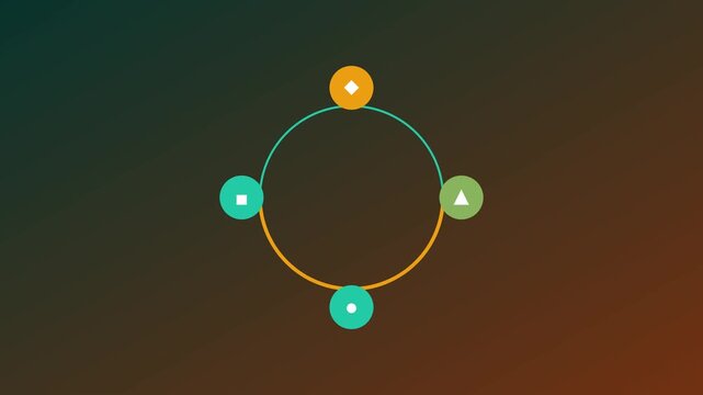 Animated circular process diagram with geometric and progress loading motion animation 4k infographic