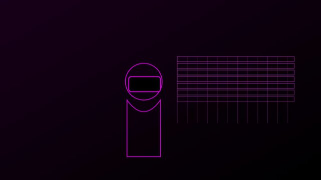 Neon cyberpunk user interface hud with digital avatar and data grid animation 4k