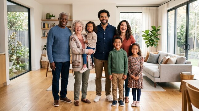 Portrait of a joyful multigenerational family sharing love and togetherness at home.