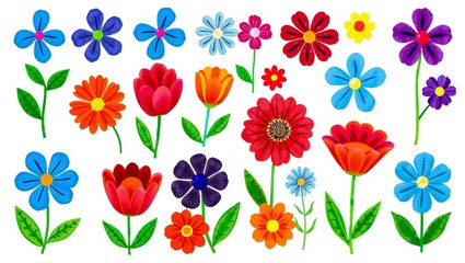 Obraz premium Collection of colorful hand drawn flowers in various shapes and sizes