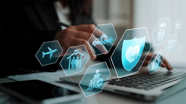Security and insurance concept showing protection coverage for health, travel, home, car, life, and financial safety, emphasizing trust and policy assurance Marrow