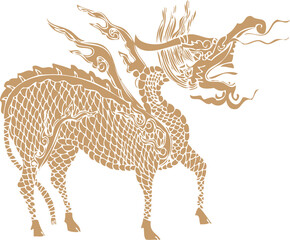 Fototapeta premium Chinese Flying Dragon Paper Cut Pattern with Cloud Decoration, Traditional Oriental Mythical Symbol