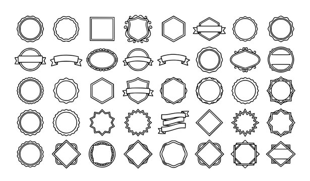 Retro Badge and Label Outline Shapes Vector Set