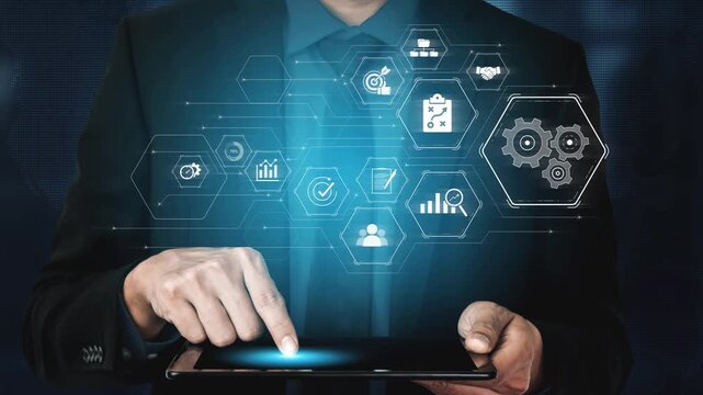 Business management system showing teamwork, productivity, and planning. Management supports goal, management tracks progress, management improves teamwork, and enhances productivity. Marrow