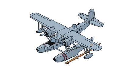 Twin engine seaplane with floats for water landing © farel