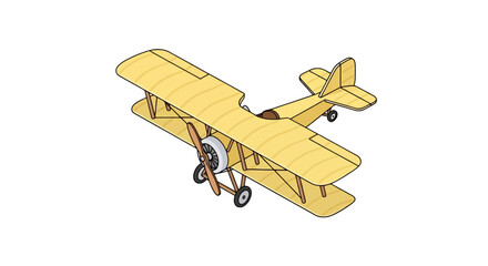 Classic yellow biplane with retro wooden propeller © farel